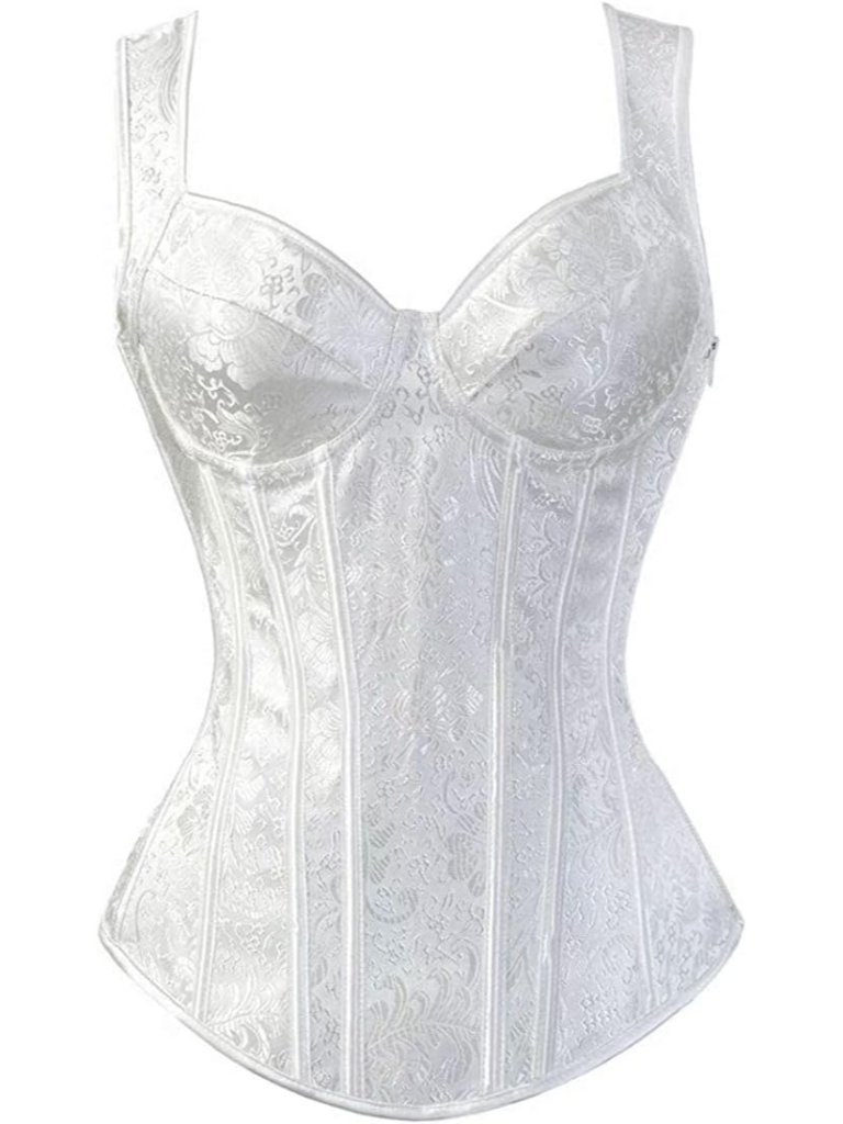 Women's Lace Up Gothic Jacquard Shoulder Straps Tank Overbust Shaper Corset Bust